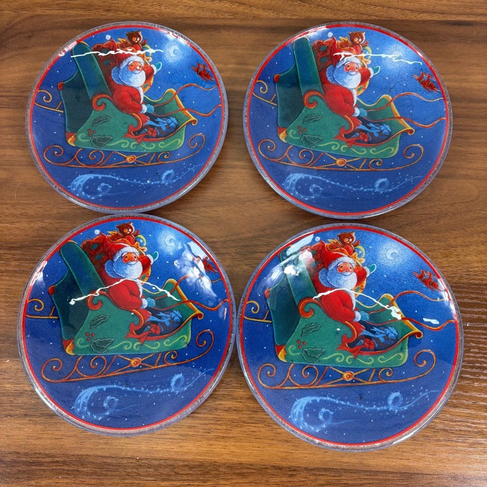 Gorham Crystal Santa Collection 6" Tidbit Plates; Lot of 4